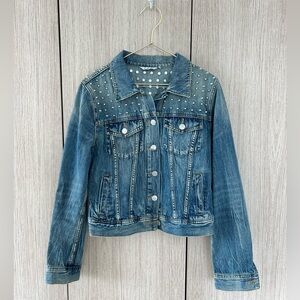 Aritzia Studs Medium Wash Cropped Denim Jacket
